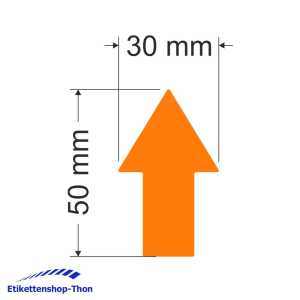 Pfeilaufkleber - Leuchtorange auf Rolle - 30 x 50 mm - 500 Stück